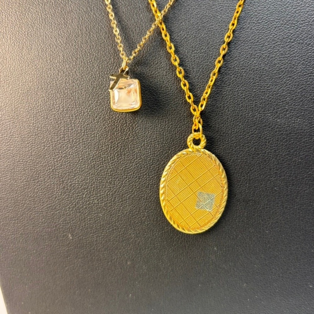 Religious Vintage Necklace Lot Gold Virgin Mary Medallion Cross Crystal Charm - Picture 7 of 8